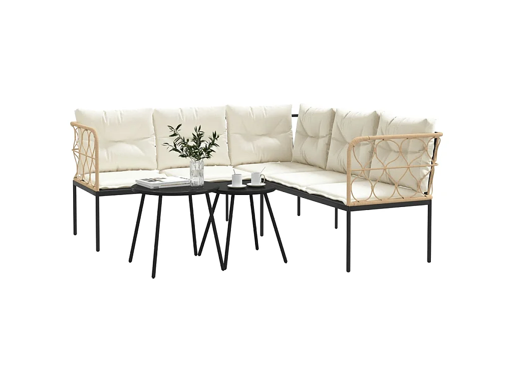 Garten-Sofagarnitur mit Kissen Schwarz Stahl und Textilene