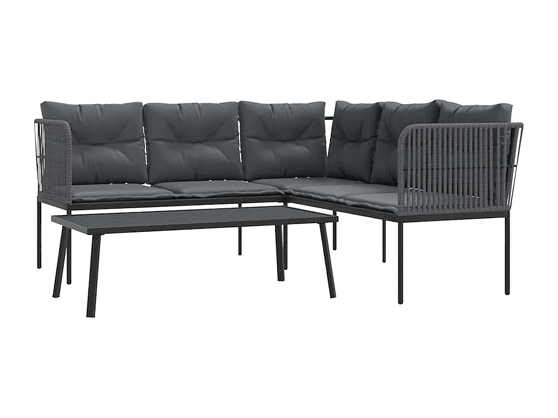 Ensemble de canapés de jardin et coussins noir acier textilène