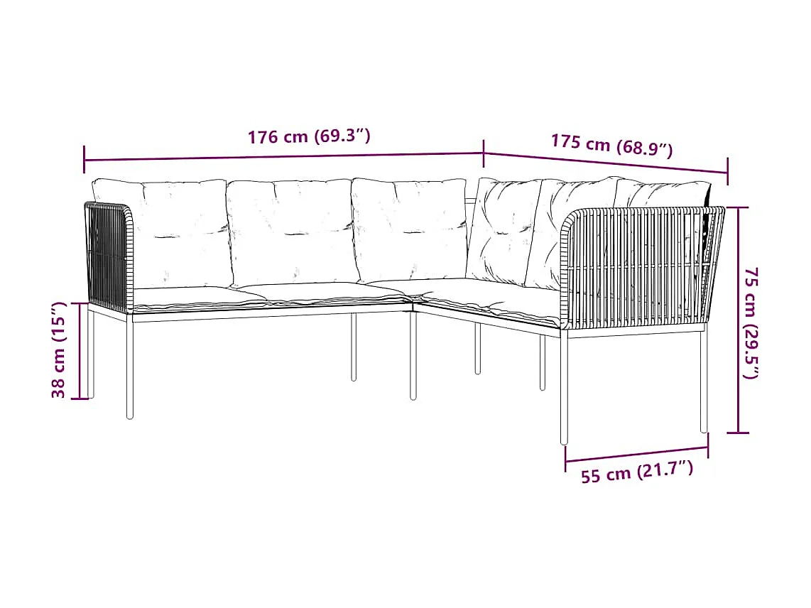 Ensemble de canapés de jardin et coussins noir acier textilène