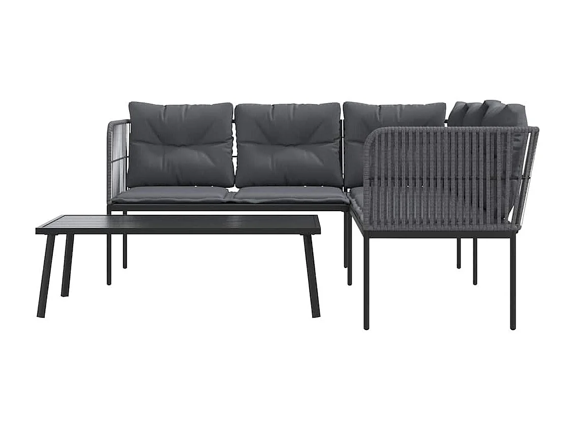 Ensemble de canapés de jardin et coussins noir acier textilène