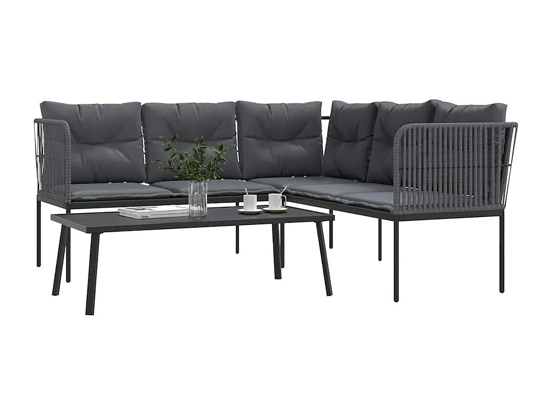 Ensemble de canapés de jardin et coussins noir acier textilène