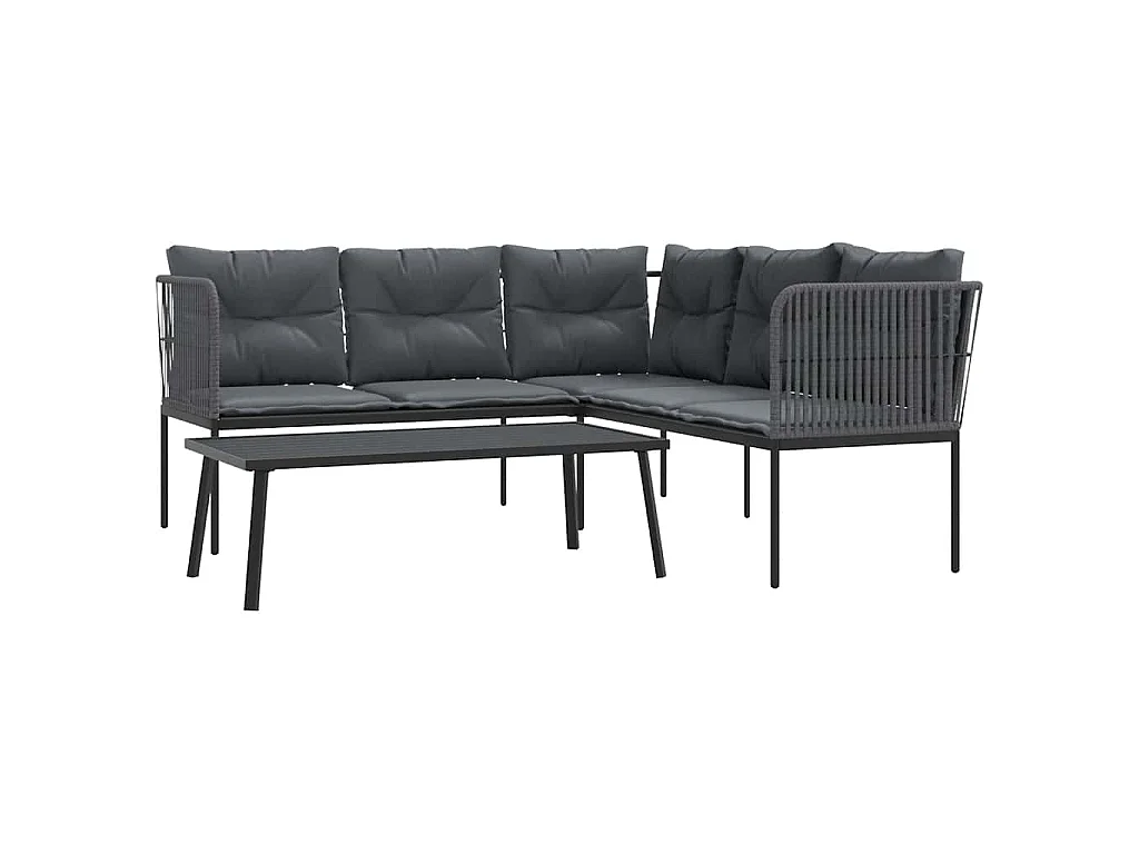 Set Divano da Giardino con Cuscini Nero Acciaio e Textilene