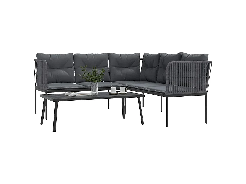 Set Divano da Giardino con Cuscini Nero Acciaio e Textilene