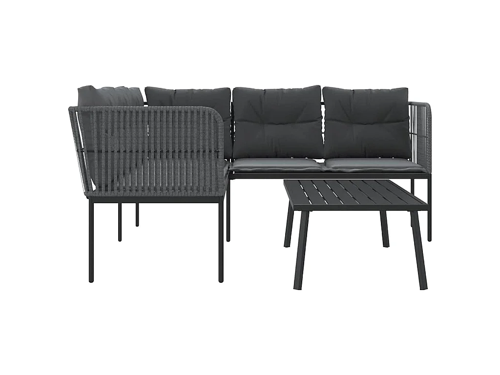 Set Divano da Giardino con Cuscini Nero Acciaio e Textilene