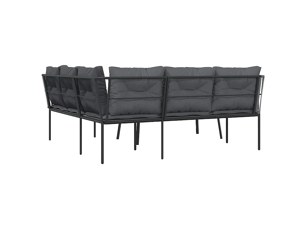 Set Divano da Giardino con Cuscini Nero Acciaio e Textilene