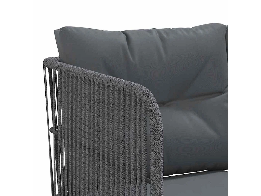 Set Divano da Giardino con Cuscini Nero Acciaio e Textilene