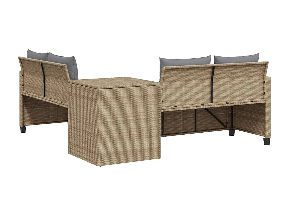 Gartensofa in L-Form mit Tisch und Kissen Beige Poly Rattan