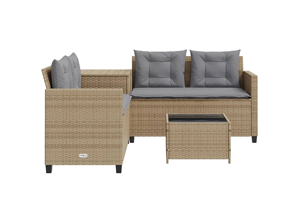 Gartensofa in L-Form mit Tisch und Kissen Beige Poly Rattan