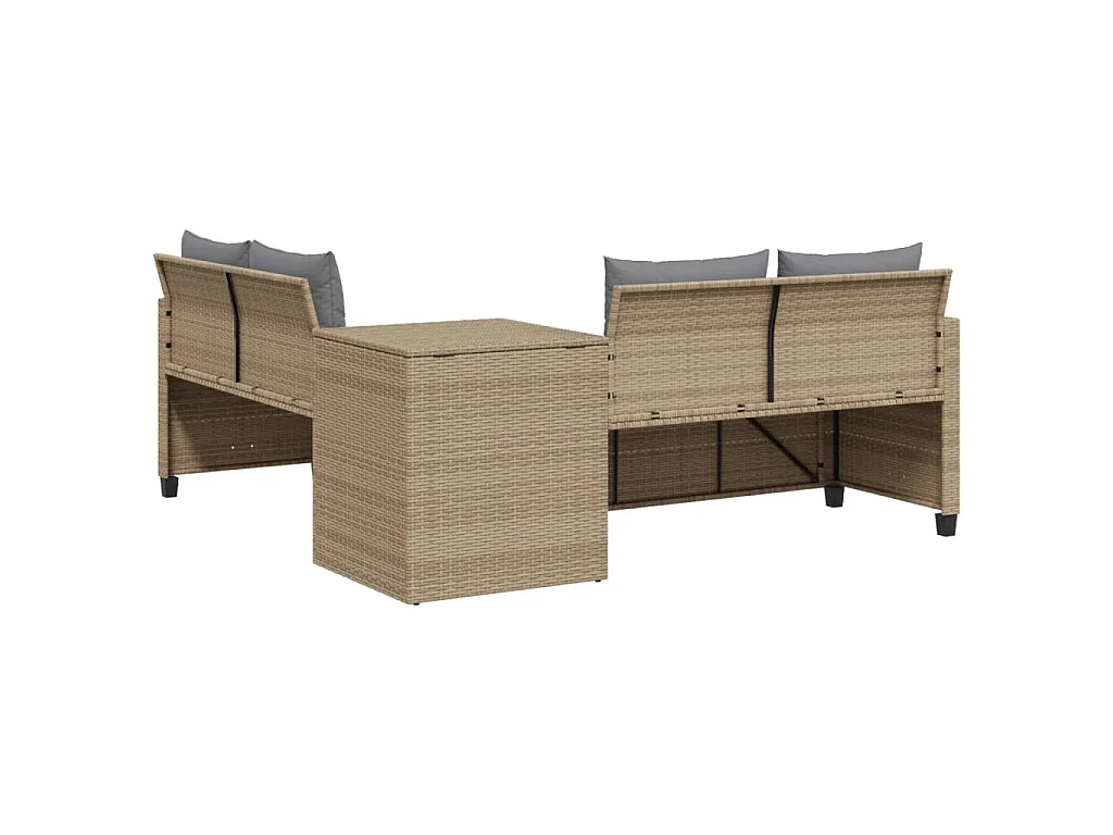 Gartensofa in L-Form mit Tisch und Kissen Beige Poly Rattan