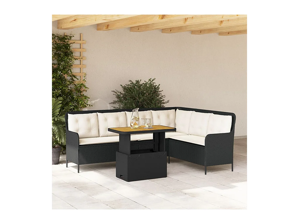 Canapés de jardin 2 pcs avec coussins Noir Résine tressée