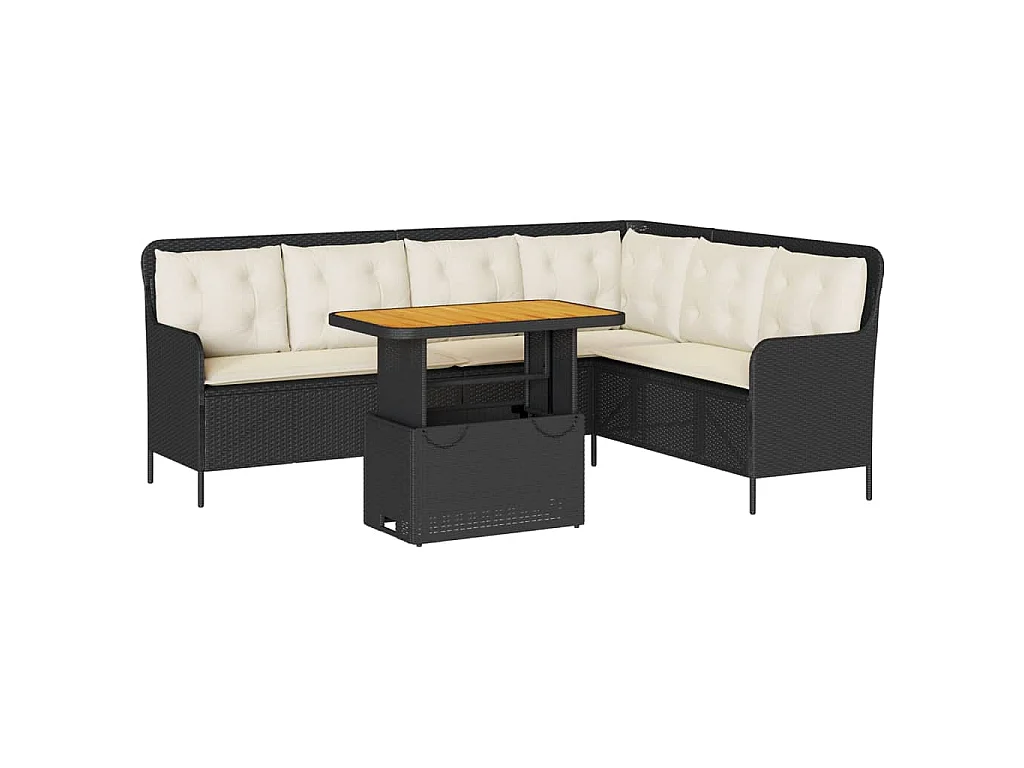 2-delige Loungeset met kussens poly rattan zwart