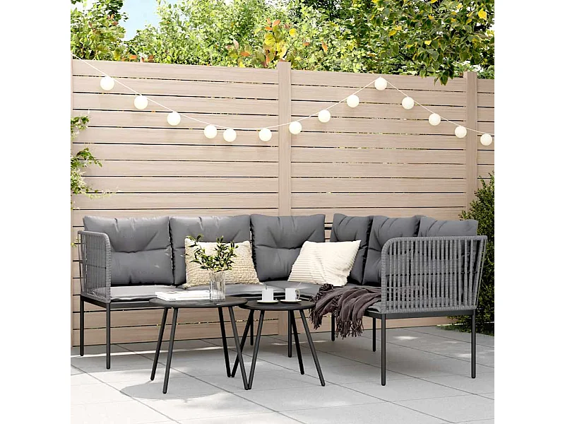 Set Divano da Giardino con Cuscini Nero Acciaio e Textilene