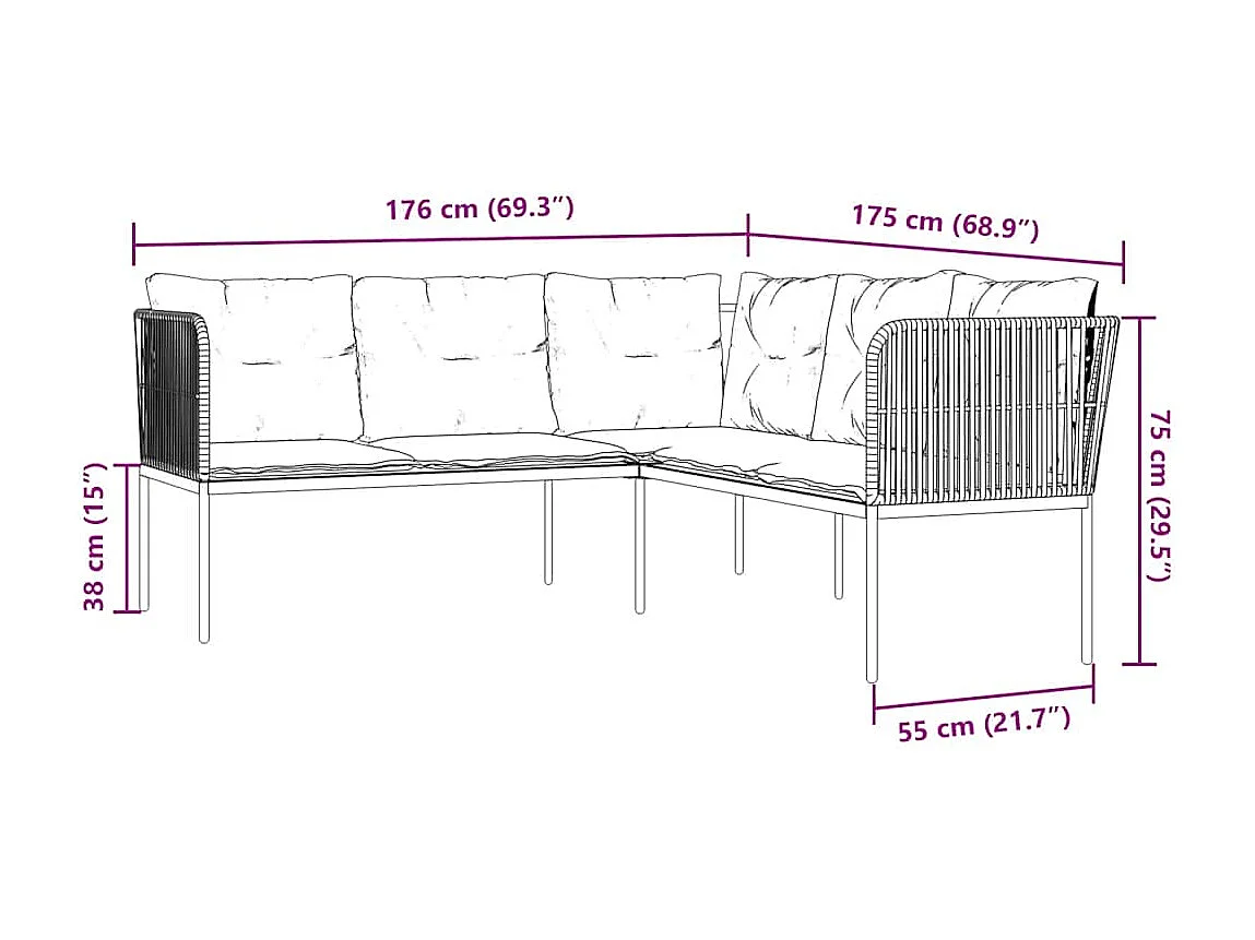 Ensemble de canapés de jardin et coussins noir acier textilène