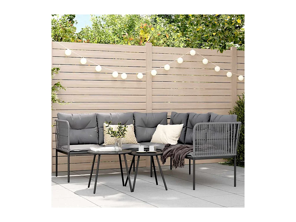 Loungeset met kussens staal en textileen zwart