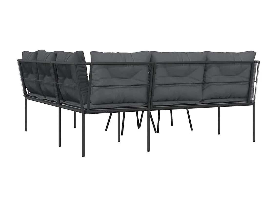 Garten-Sofagarnitur mit Kissen Schwarz Stahl und Textilene
