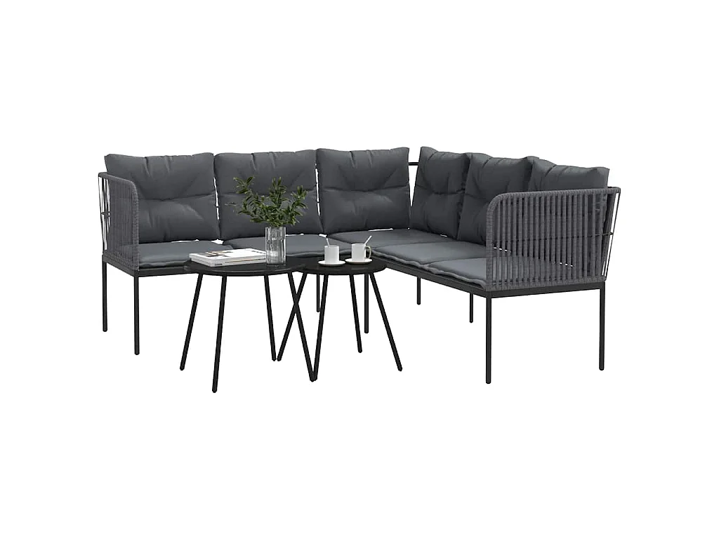 Loungeset met kussens staal en textileen zwart
