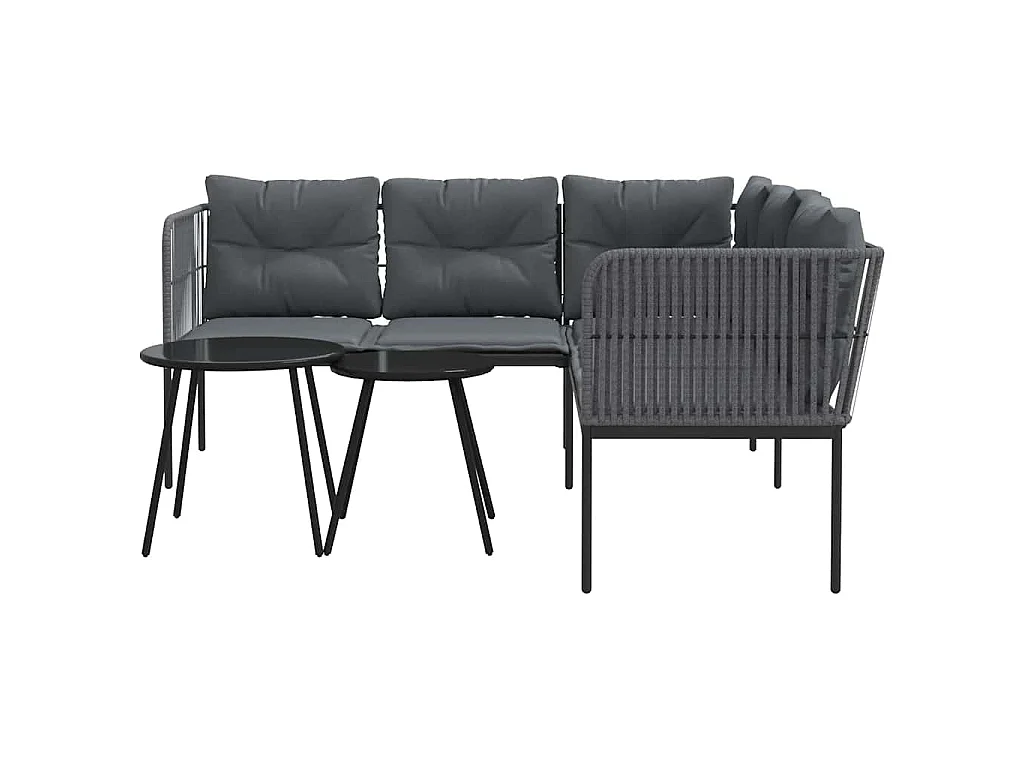 Loungeset met kussens staal en textileen zwart