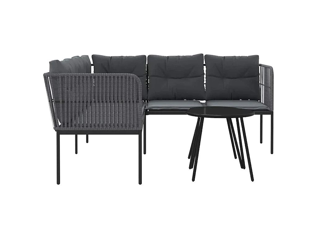 Loungeset met kussens staal en textileen zwart
