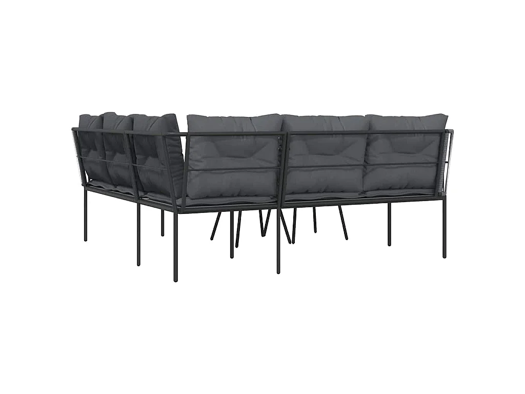 Loungeset met kussens staal en textileen zwart