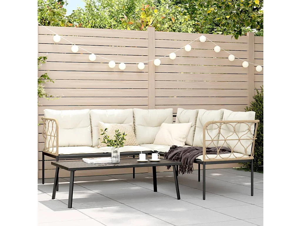 Garten-Sofagarnitur mit Kissen Schwarz Stahl und Textilene