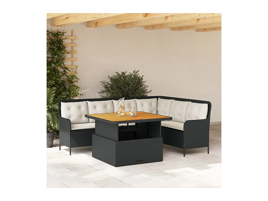 2-delige Loungeset met kussens poly rattan zwart