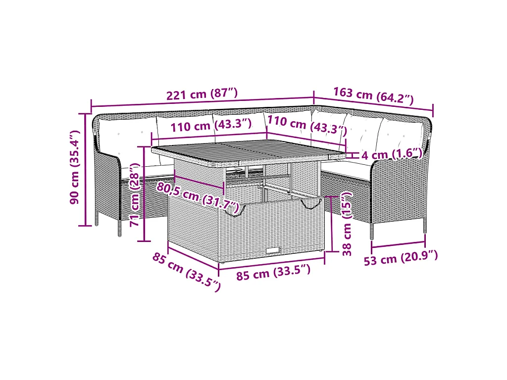 2-delige Loungeset met kussens poly rattan zwart