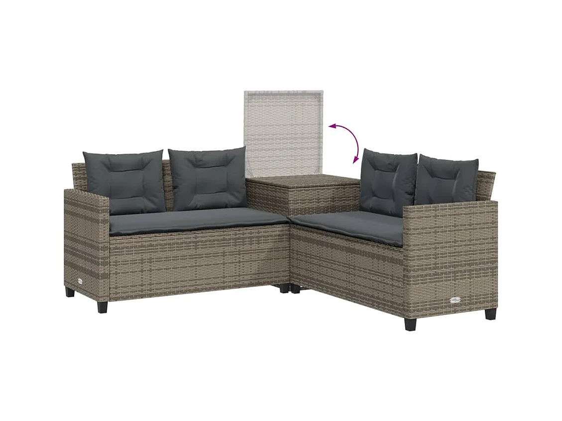 Canapé de jardin avec table et coussins en forme de L gris