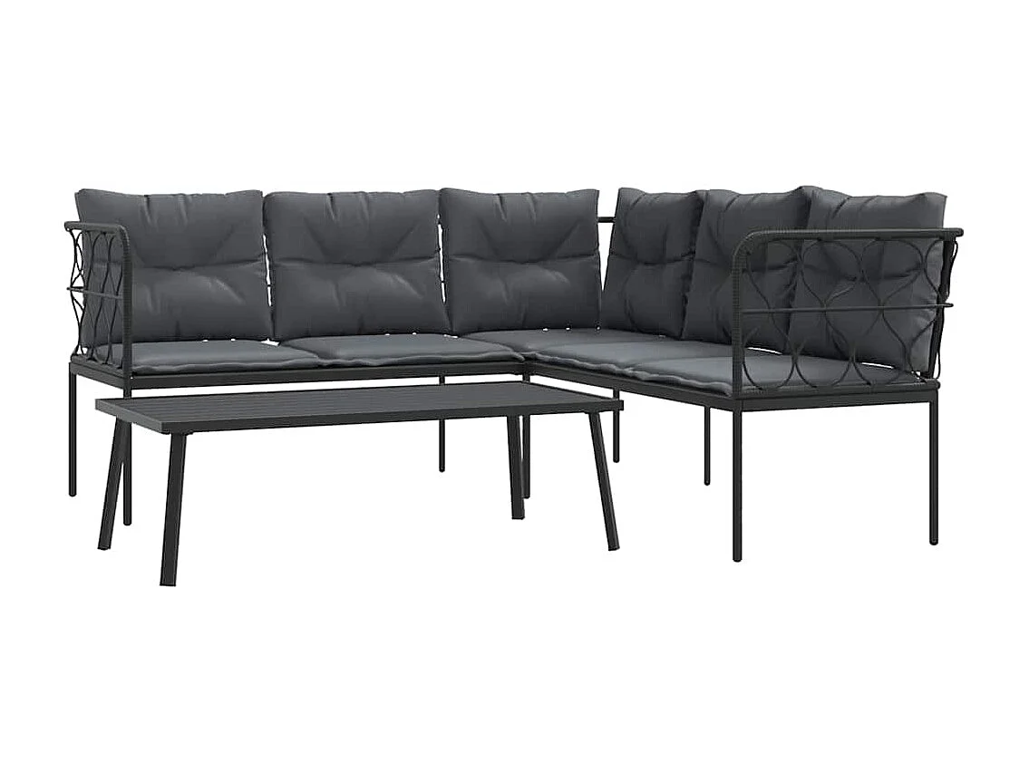 Ensemble de canapés de jardin et coussins noir acier textilène