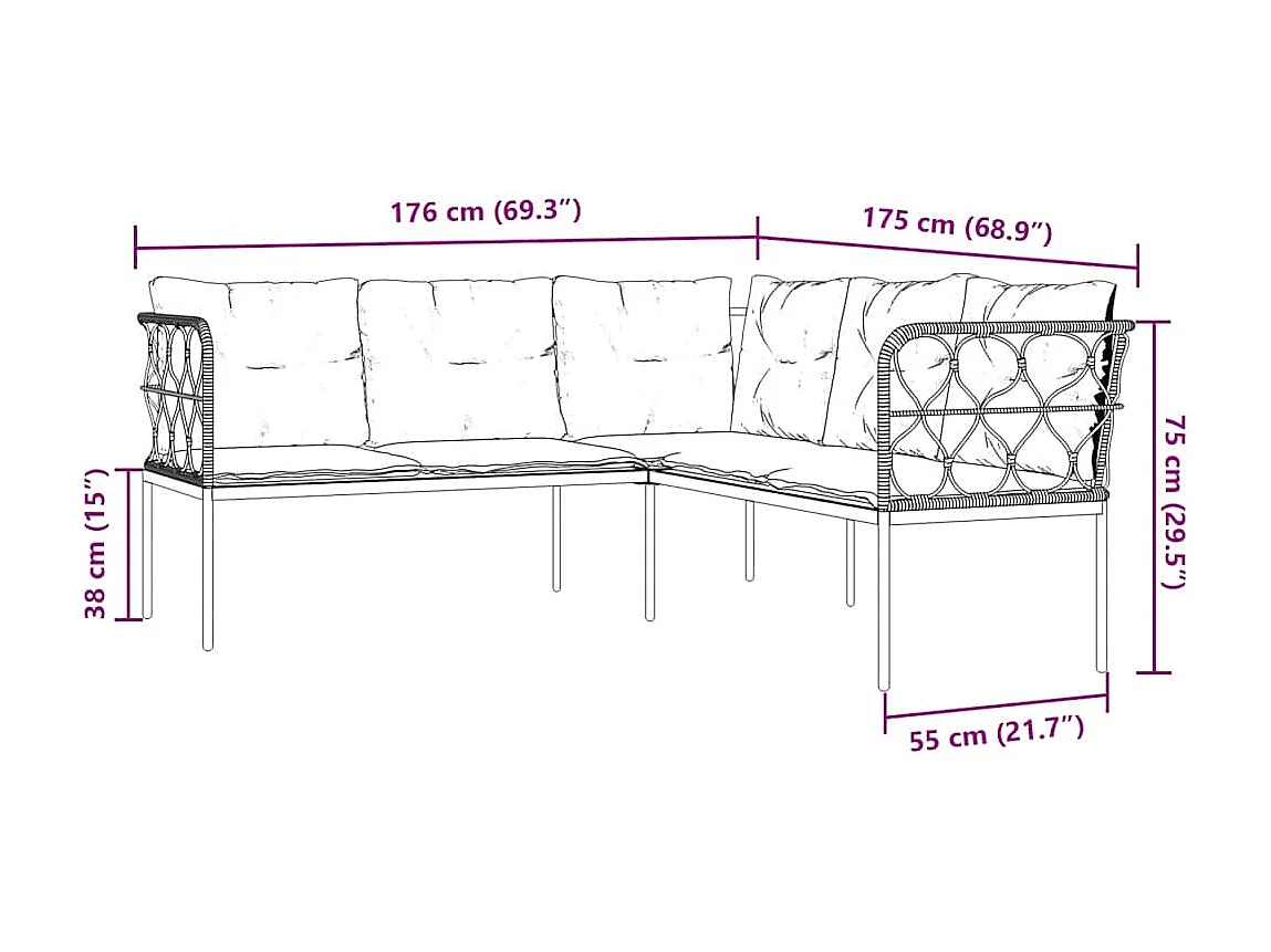 Ensemble de canapés de jardin et coussins noir acier textilène