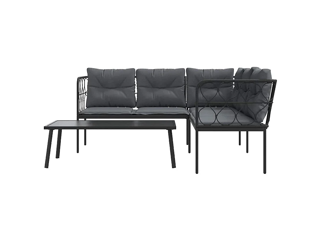 Loungeset met kussens staal en textileen zwart