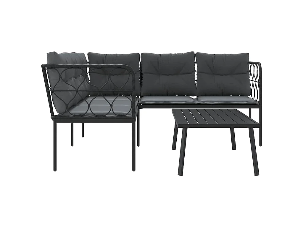 Loungeset met kussens staal en textileen zwart