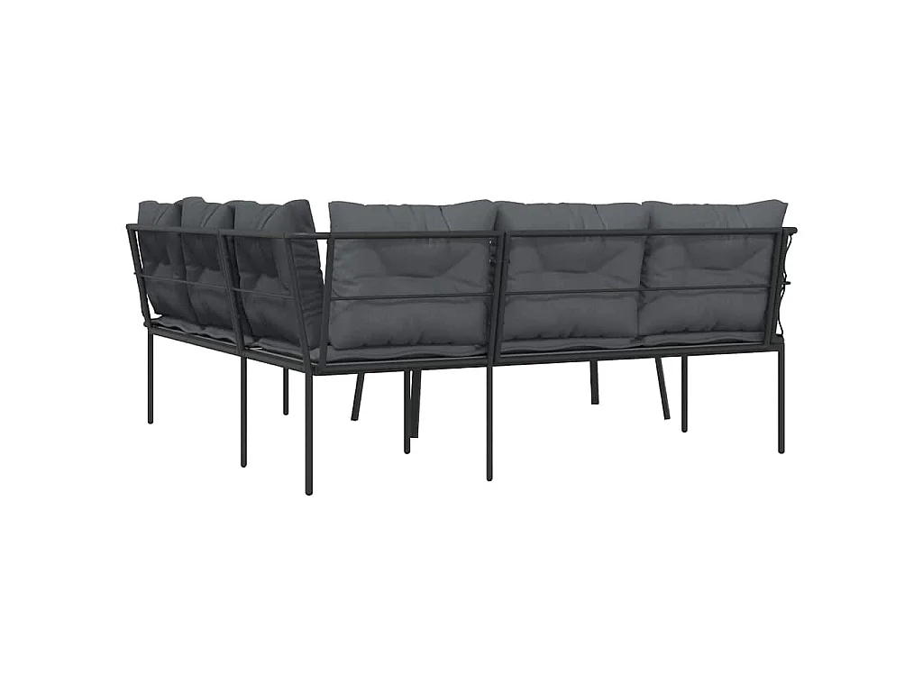 Loungeset met kussens staal en textileen zwart