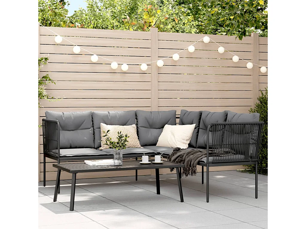 Loungeset met kussens staal en textileen zwart