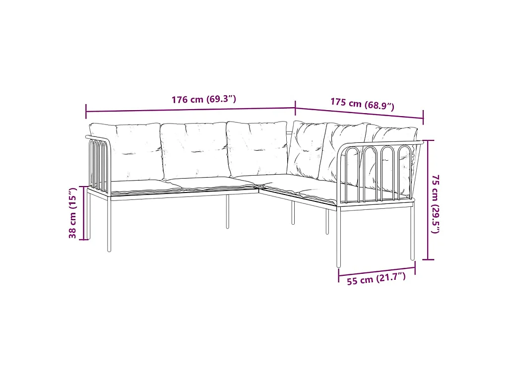 Loungeset met kussens staal en textileen zwart