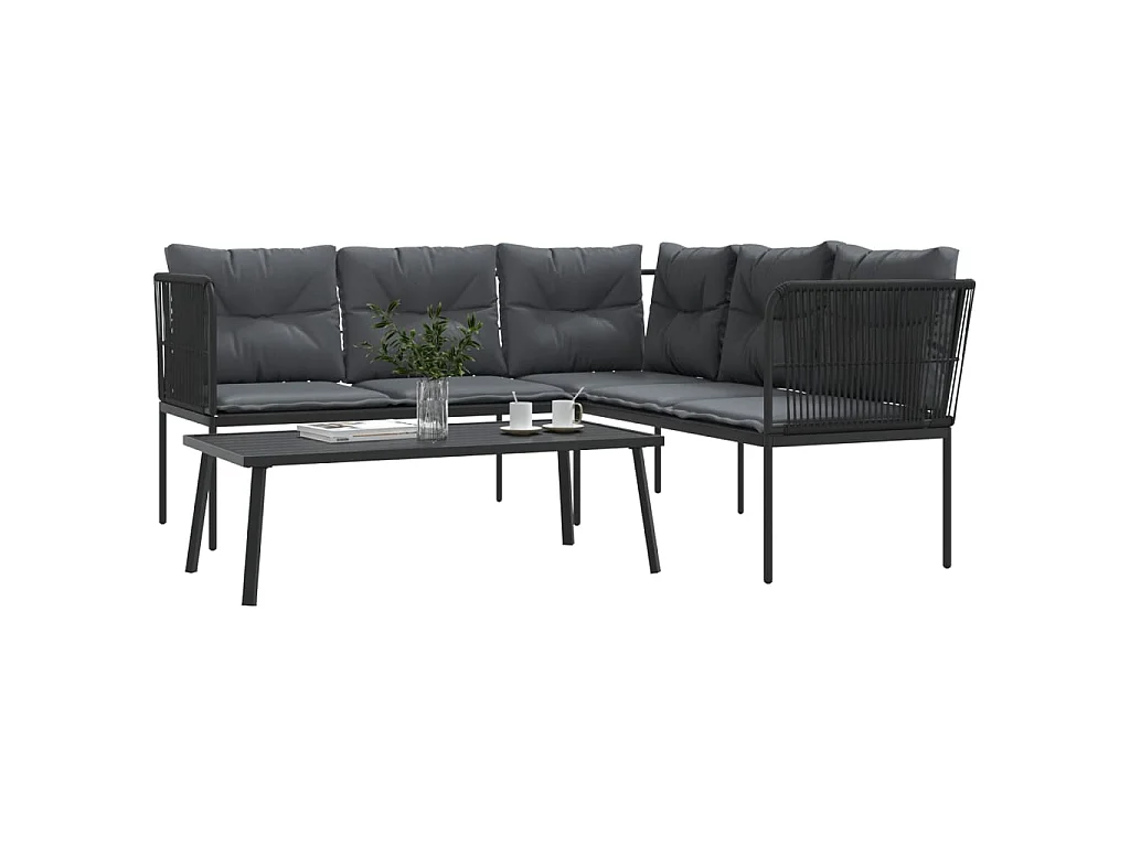 Loungeset met kussens staal en textileen zwart