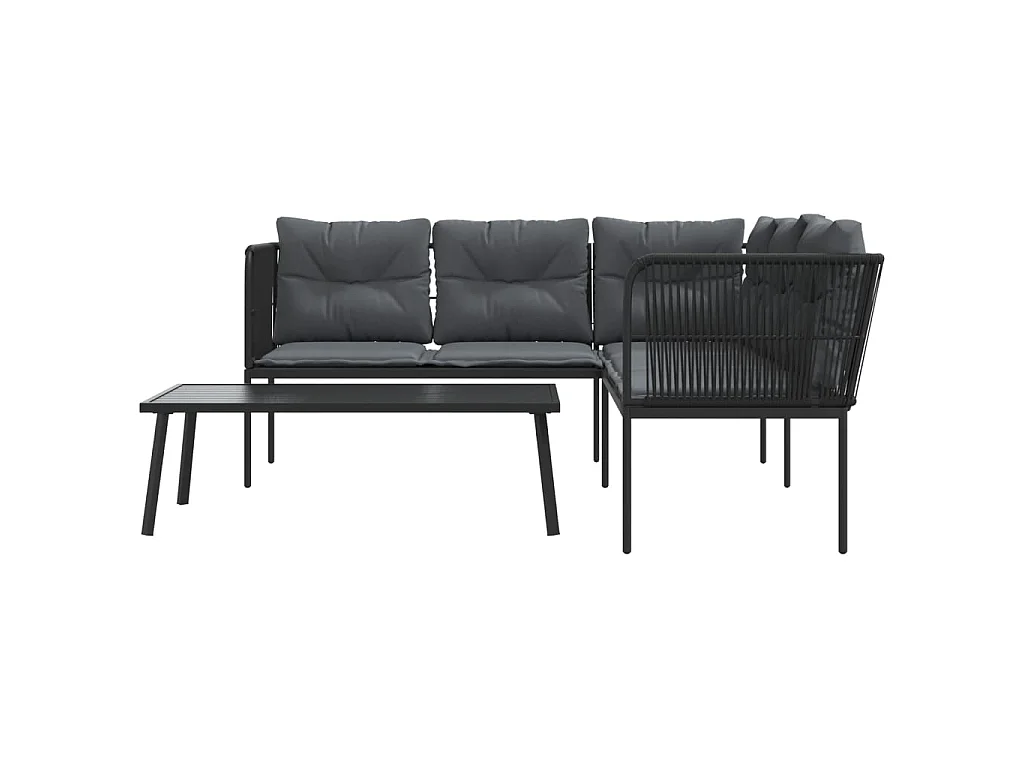 Loungeset met kussens staal en textileen zwart