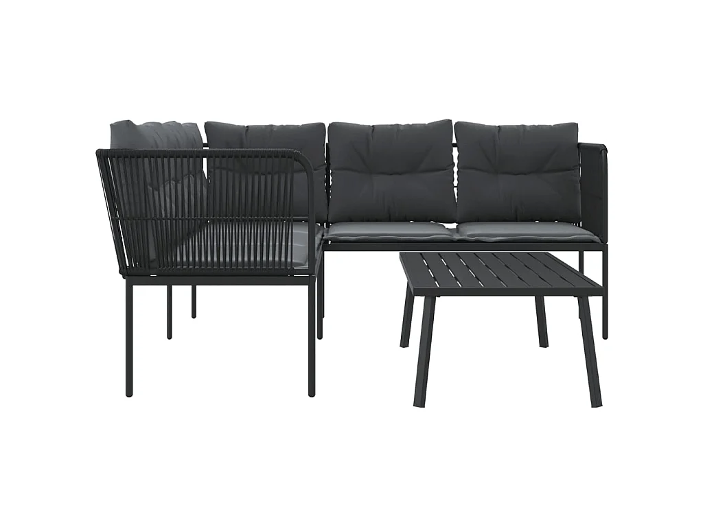 Loungeset met kussens staal en textileen zwart