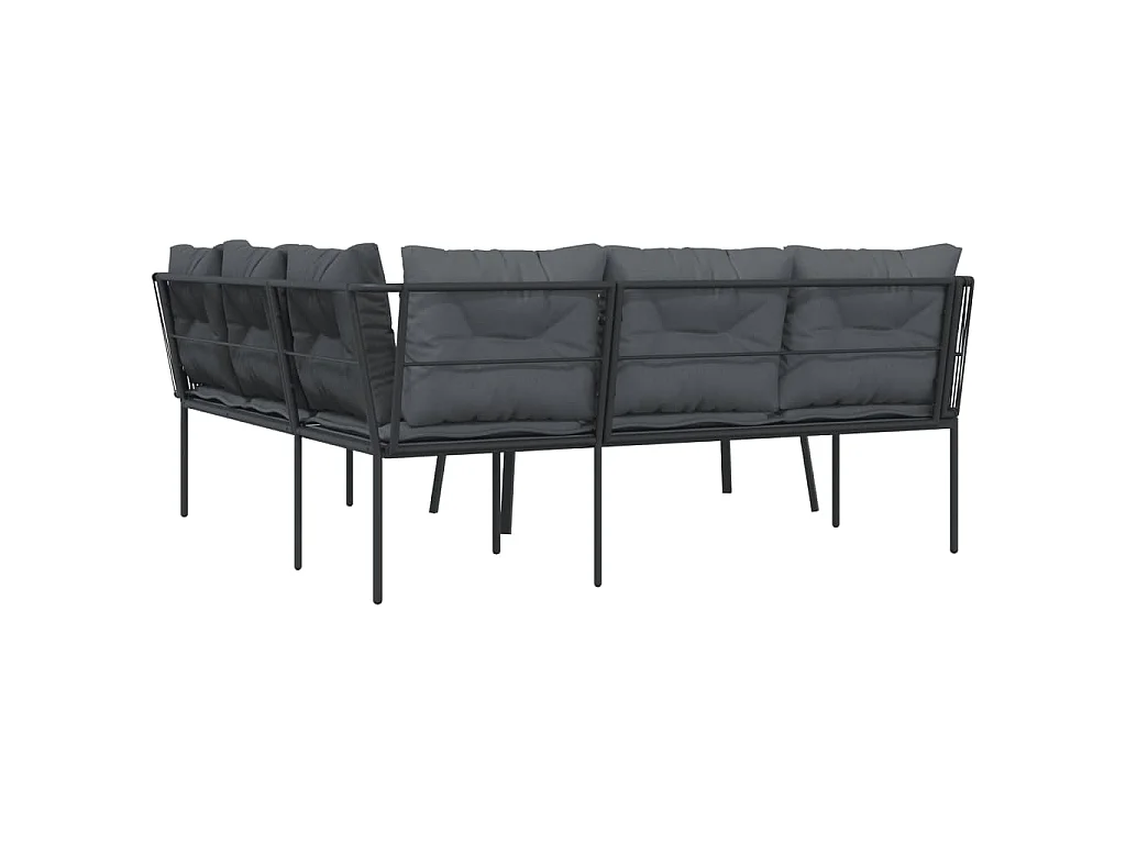 Loungeset met kussens staal en textileen zwart