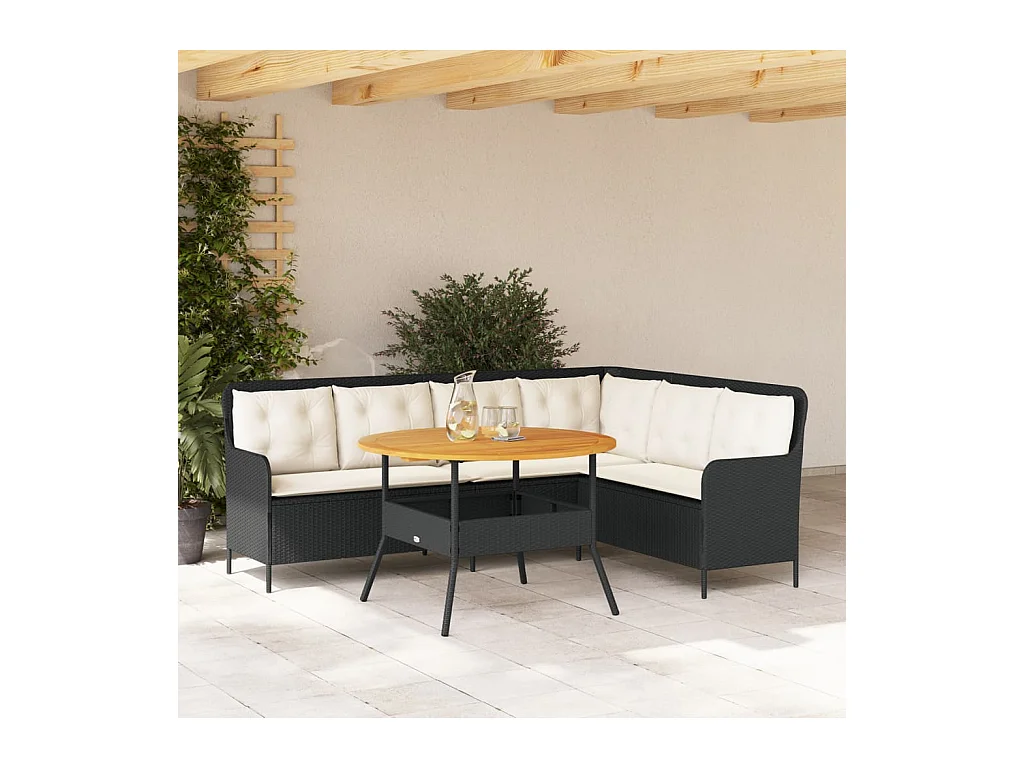 2-delige Loungeset met kussens poly rattan zwart