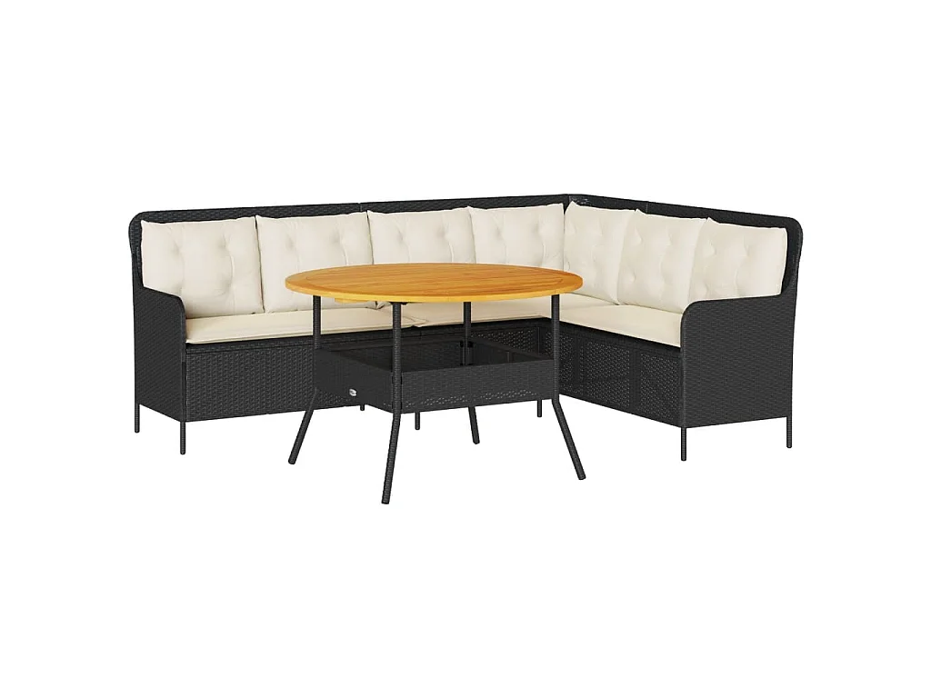 2-delige Loungeset met kussens poly rattan zwart