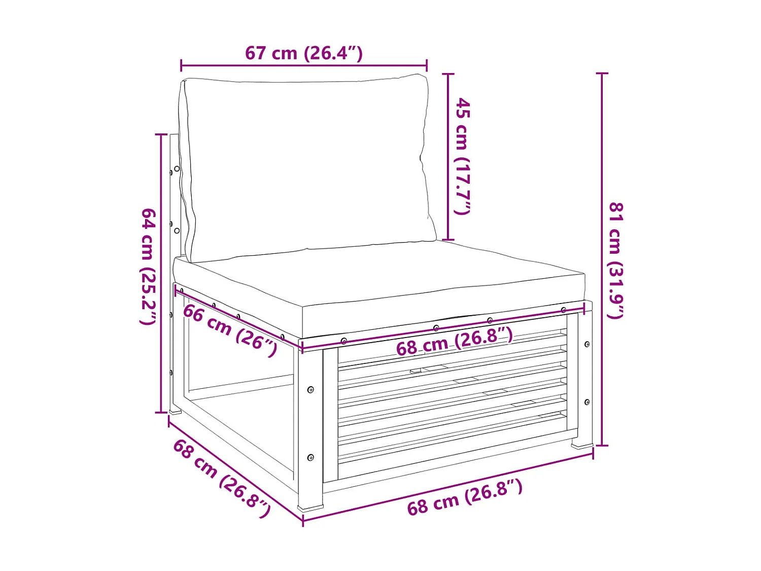 Tuinbank zonder armleuningen met kussens massief acaciahout