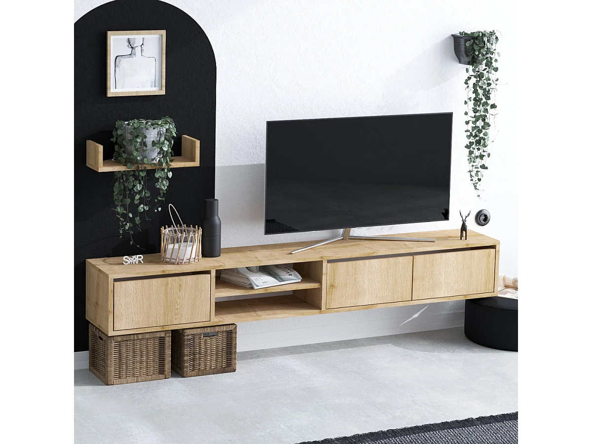 TV-Schrank 3 Türen 2 Fächer Eiche Saphir Dekor L180 cm - HEKA
