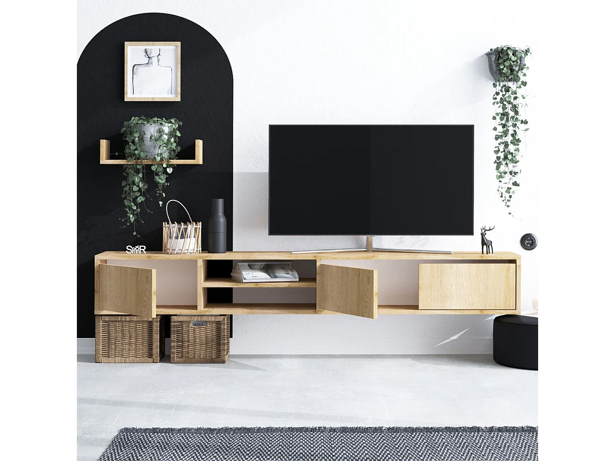 TV-Schrank 3 Türen 2 Fächer Eiche Saphir Dekor L180 cm - HEKA