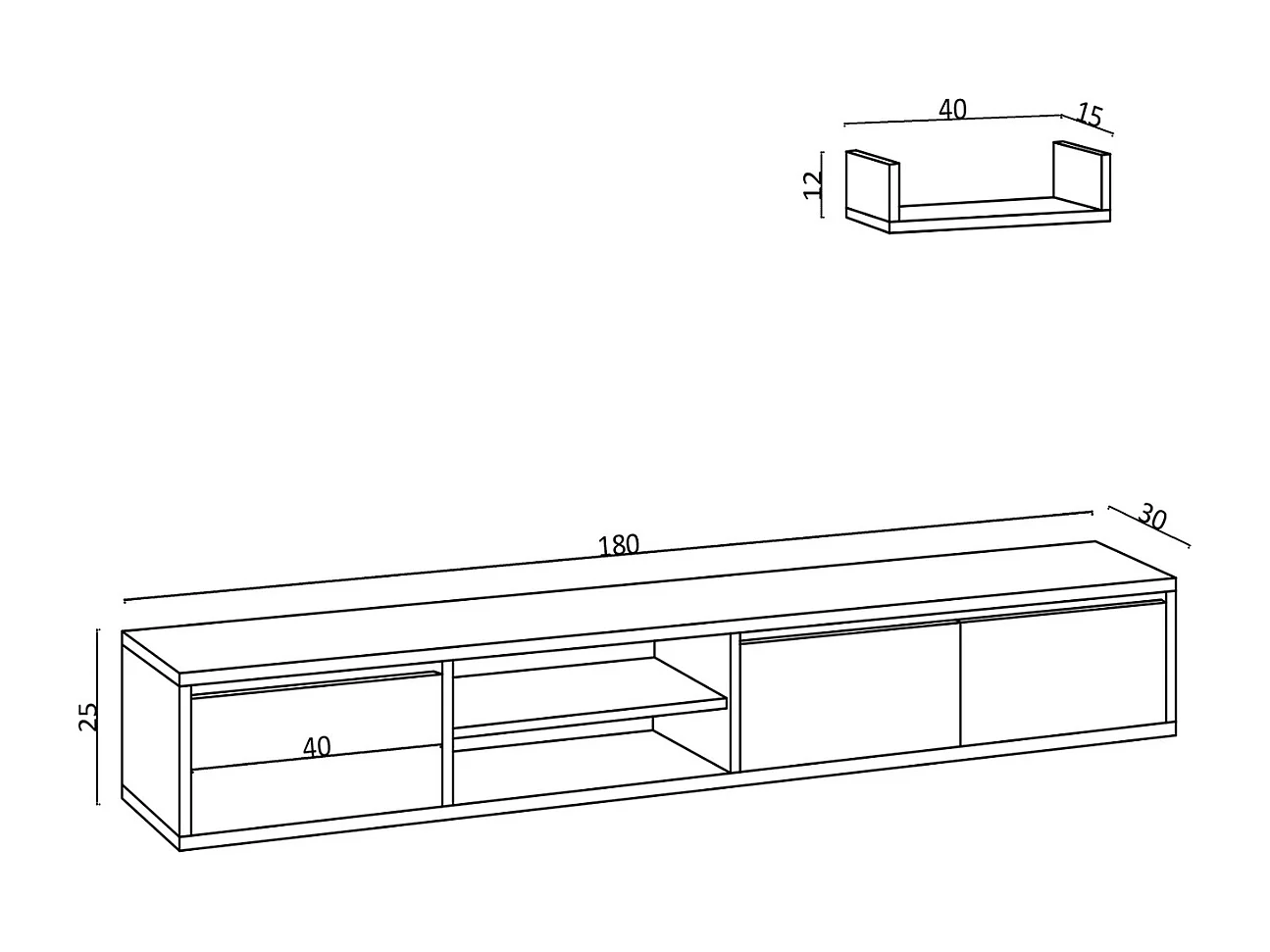TV-Schrank 3 Türen 2 Fächer Eiche Saphir Dekor L180 cm - HEKA