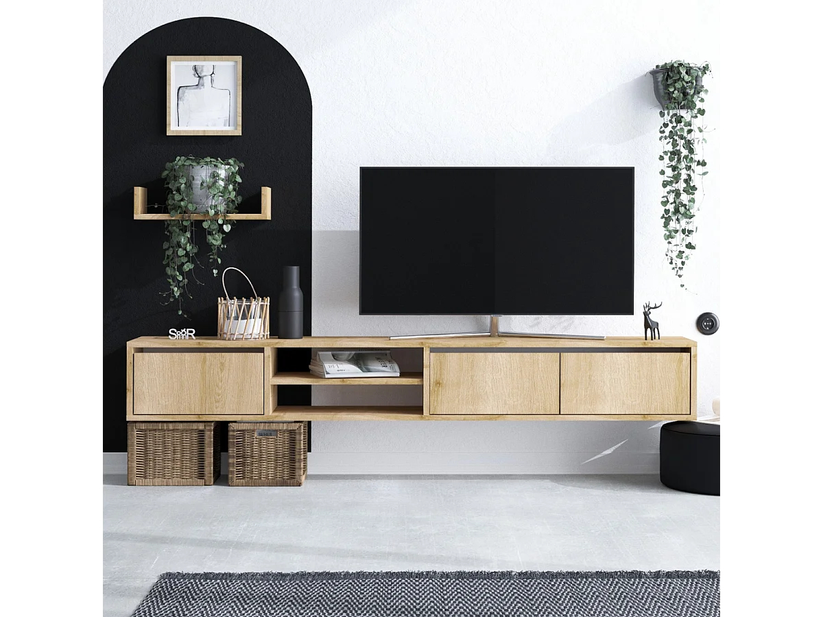 TV-Schrank 3 Türen 2 Fächer Eiche Saphir Dekor L180 cm - HEKA