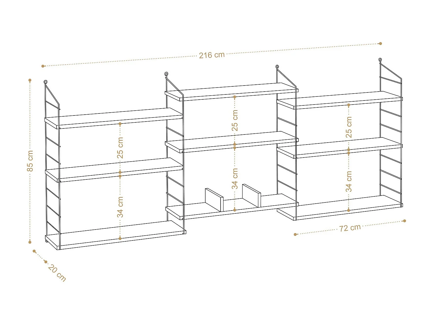 Etagère blanche avec métal noir H216 cm - LUNGO