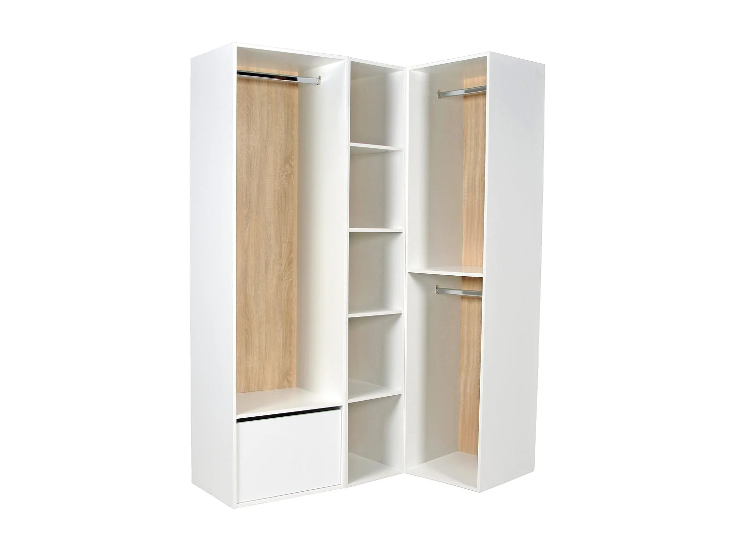 Guardaroba angolare modulare L144,5 cm Bianco e Naturale - TAMOKA