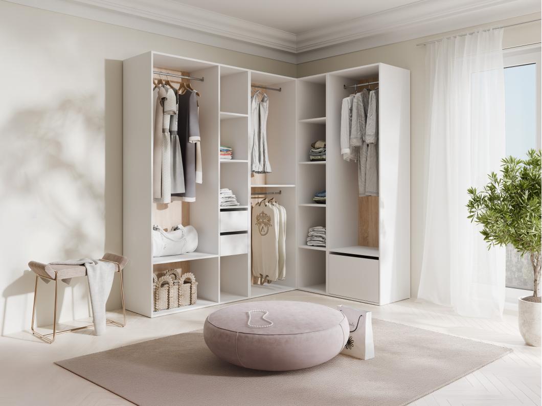 Dressing d'angle modulable - L242,5 cm - Blanc et naturel - TAMOKA