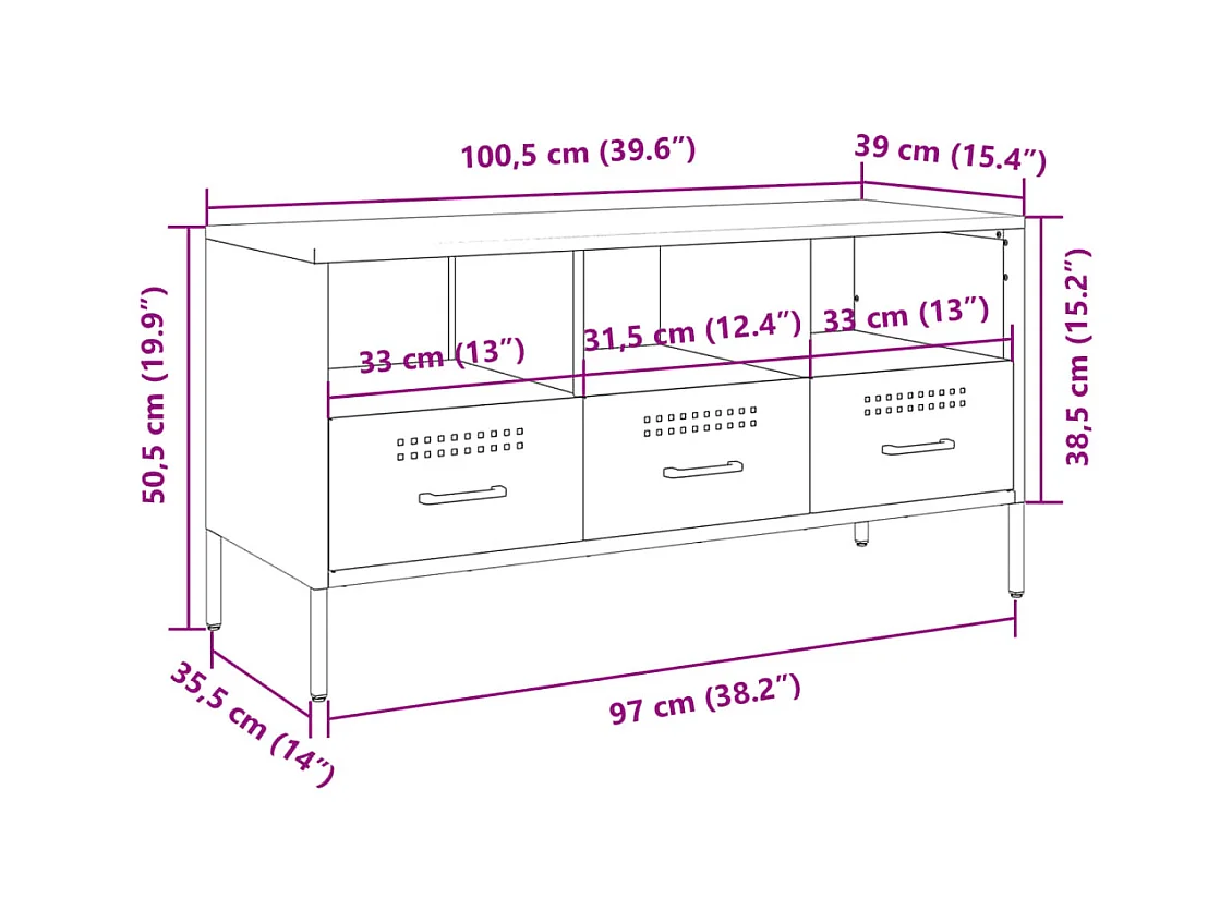 Meuble TV rose 100,5x39x50,5 cm acier