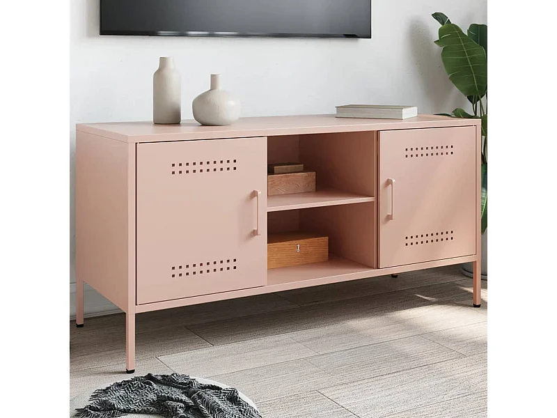 Meuble TV rose 100,5x39x50,5 cm acier